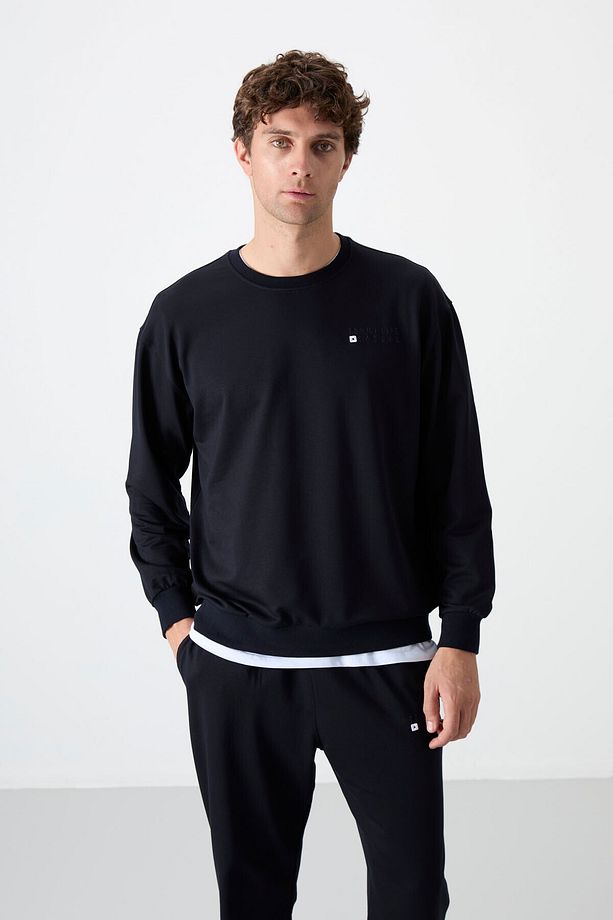 Lacivert Casual O Yaka Jogger Erkek Oversize Eşofman Takımı - 85120 - 3