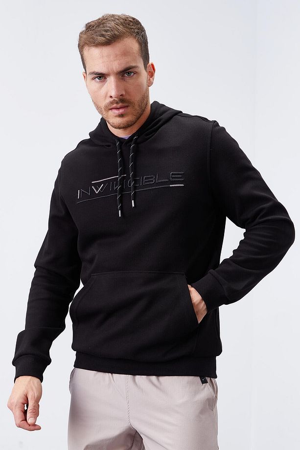 Siyah Kanguru Cep Standart Kalıp Kapüşonlu Erkek Sweatshirt - 87883 - 3