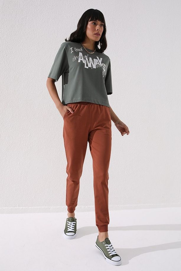 Tarçın Yüksek Bel Jogger Rahat Form Manşetli Kadın Eşofman Alt - 94561 - 6
