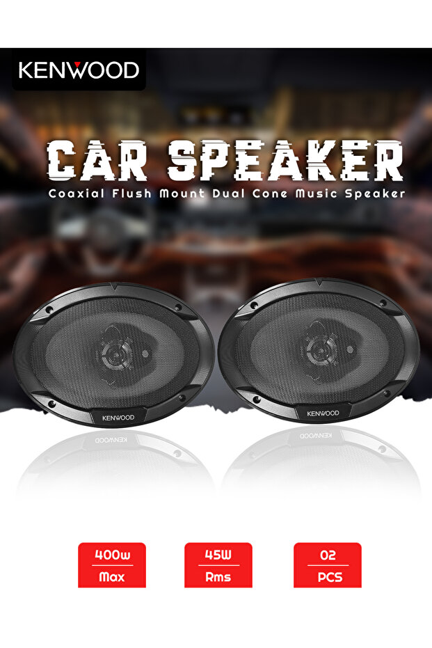 Kenwood 6x9" 3-Way Car Speaker, 400W Peak Power, 45W RMS, 2 Pcs Coaxial Flush Mount - 1