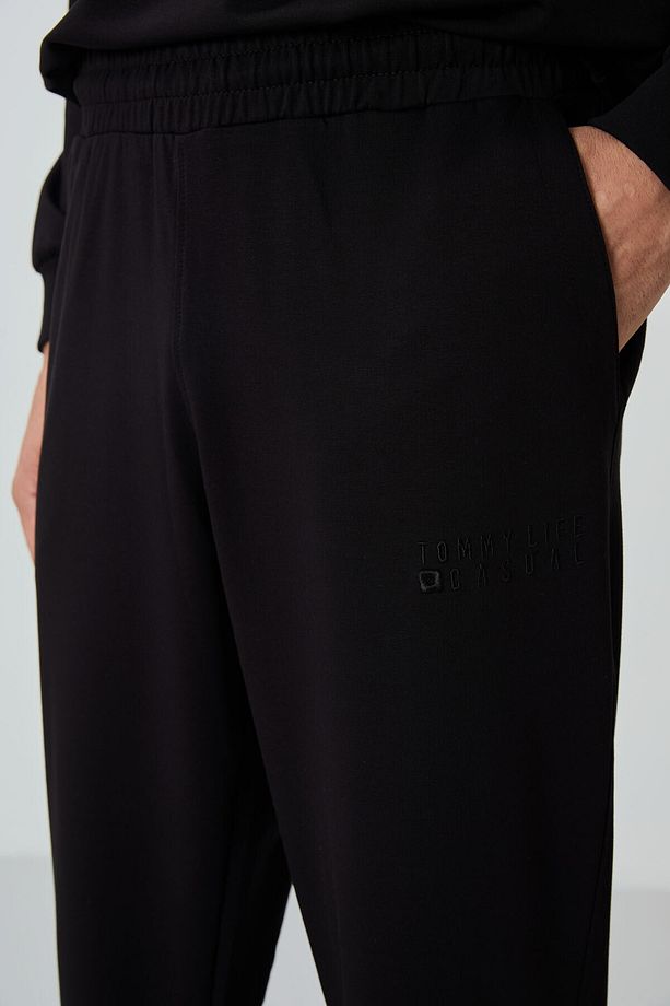 Siyah Casual O Yaka Lastik Paça Pamuklu Erkek Oversize Eşofman Takımı - 85120 - 7