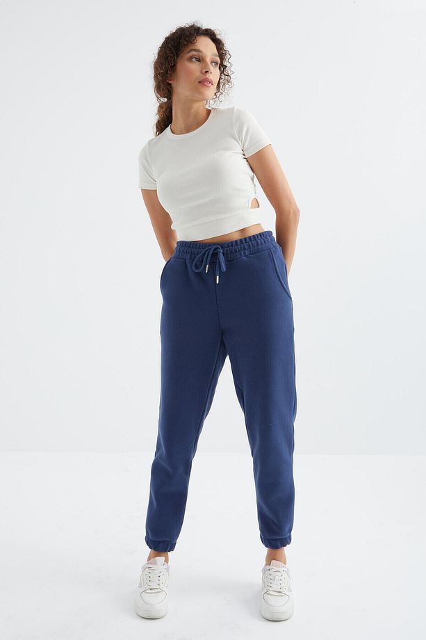 İndigo Yüksek Bel Basic Bağcıklı Jogger Polar Kadın Eşofman Alt - 94622 - 7
