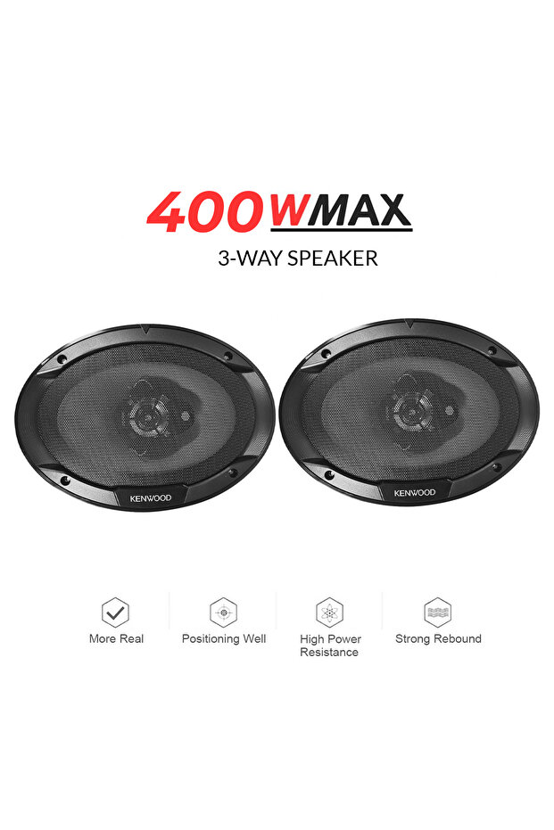 Kenwood 6x9" 3-Way Car Speaker, 400W Peak Power, 45W RMS, 2 Pcs Coaxial Flush Mount - 4