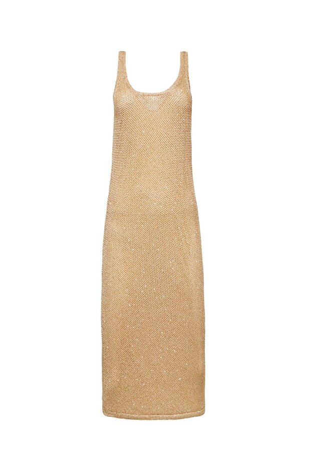 Gold Pullu Uzun Triko Elbise - 4