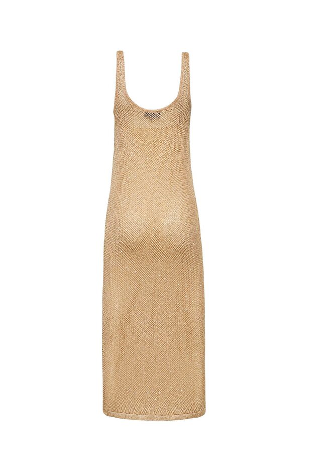 Gold Pullu Uzun Triko Elbise - 5