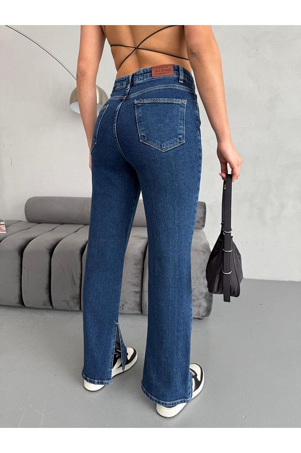YIRTMAÇ DETAYLI BORU PAÇA DARK BLUE LYCRA JEAN - 7