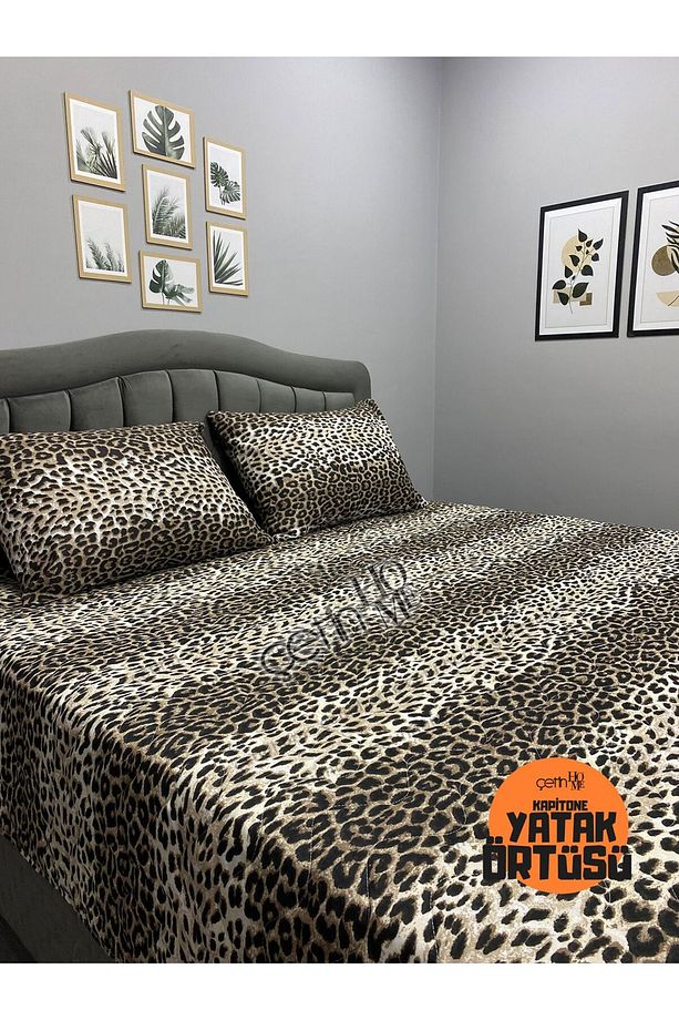 Çetinhome Battal Boy Kapitone Yatak Örtüsü Pike Seti Leopar - 3