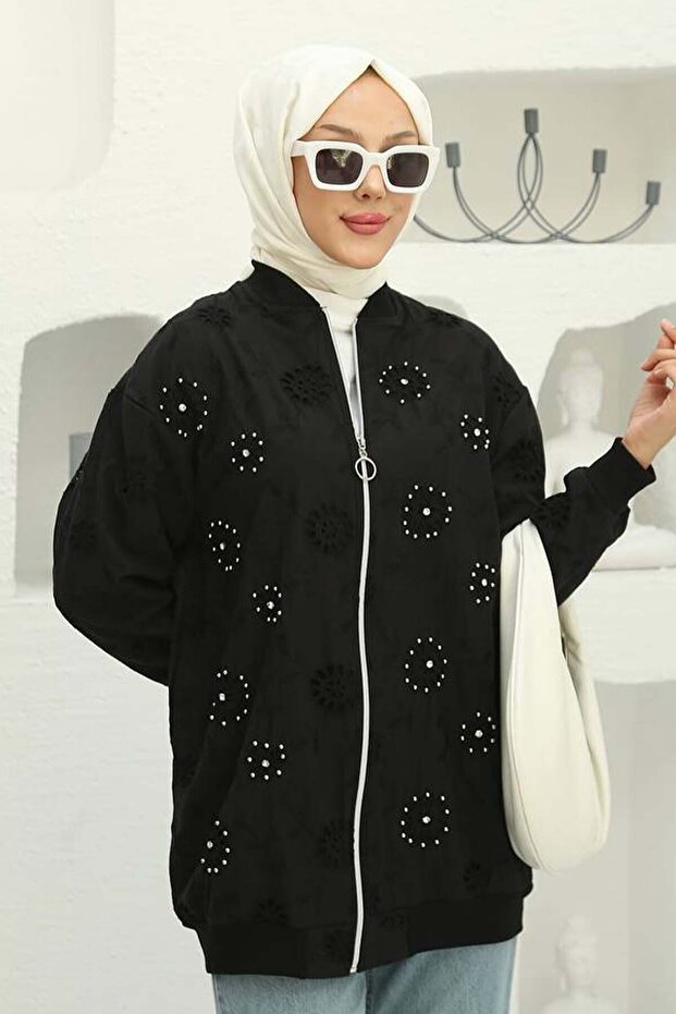 Taş İşlemeli Brode Hırka Siyah 2000 - 3