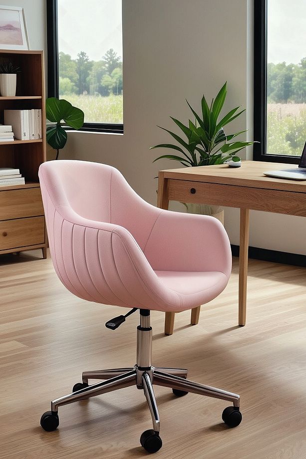 Focus Plus Krom Ayaklı Çalışma Koltuğu (Pembe Lakos Kumaş) - 1