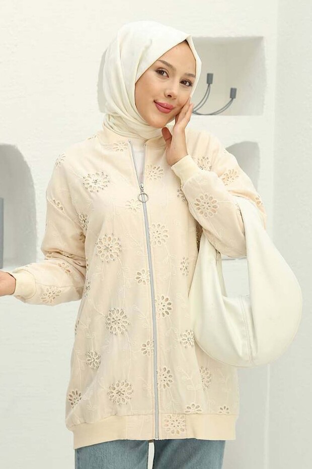 Taş İşlemeli Brode Hırka Krem 2000 - 3