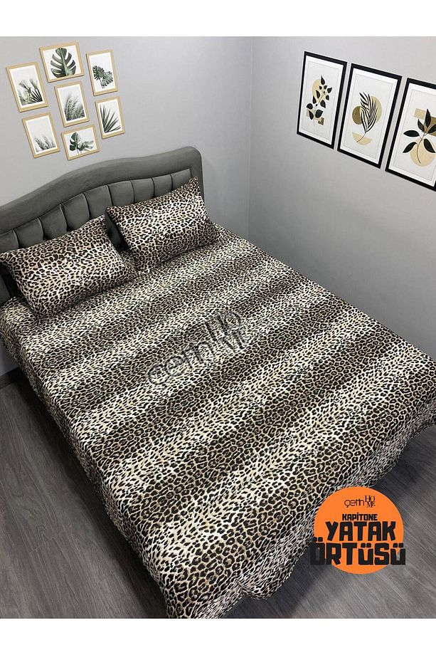 Çetinhome Battal Boy Kapitone Yatak Örtüsü Pike Seti Leopar - 1
