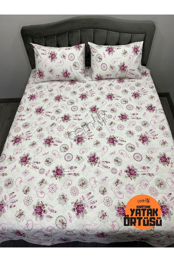 Çetinhome Battal Boy Kapitone Yatak Örtüsü Pike Seti Hazeran Fuşya - 7