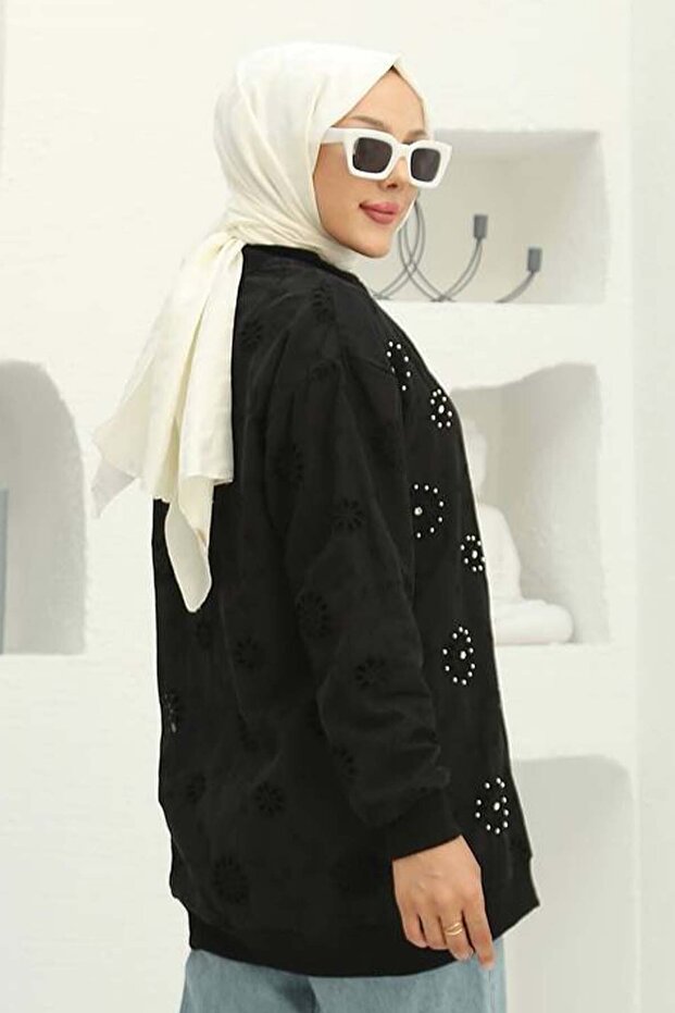 Taş İşlemeli Brode Hırka Siyah 2000 - 4