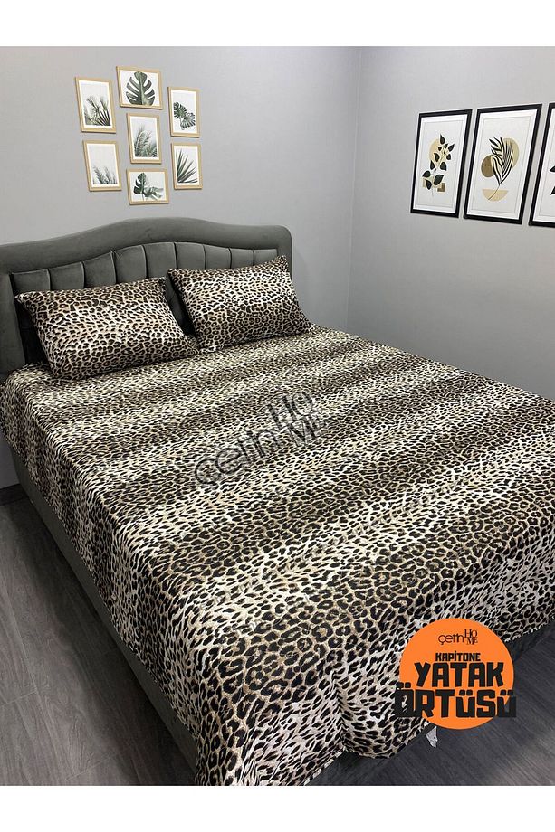 Çetinhome Battal Boy Kapitone Yatak Örtüsü Pike Seti Leopar - 2