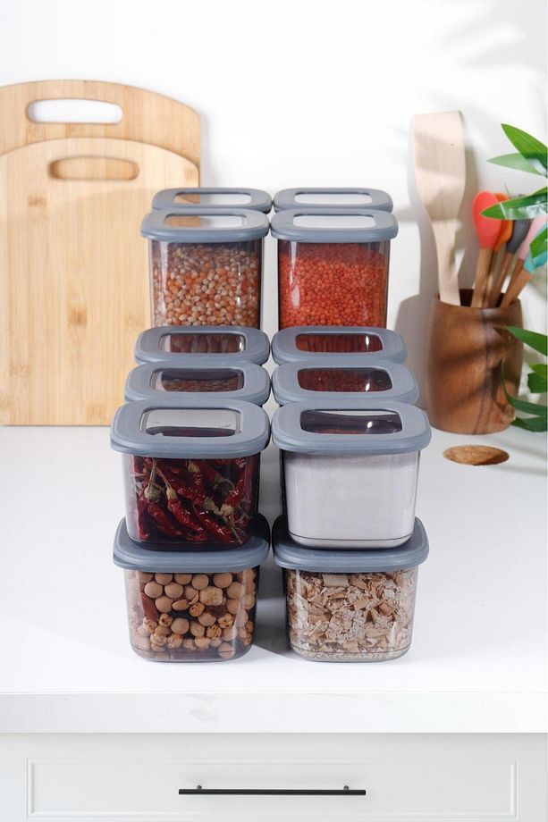 12'li Mega Set Kare Erzak Saklama Kabı - 4x 0,55lt 1,2 Lt 1,75lt Antrasit - 3
