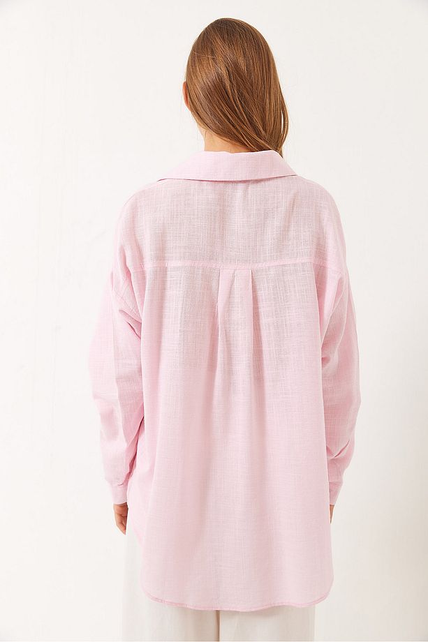 Kadın Tek Cepli Pamuk Viskon Oversize Basic Gömlek 4756 60261396 - 7