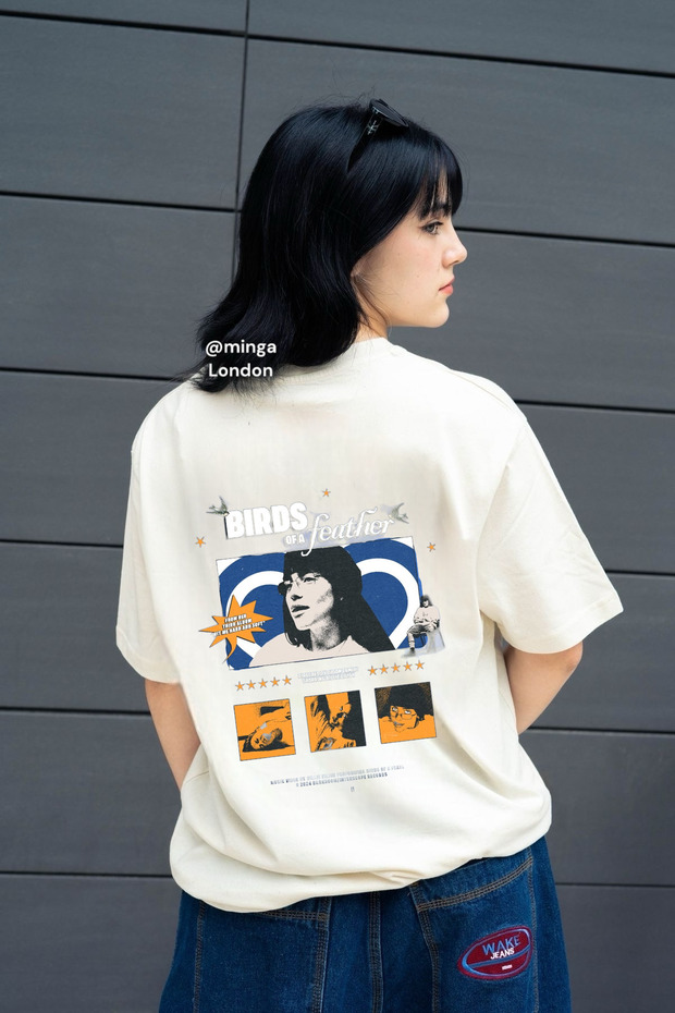 Billie Eilish "Birds of a Feather" Song Front/Back Printed Oversize Beige T-Shirt -Mingalondon
