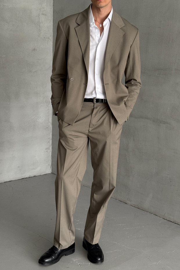 Erkek Tek Düğmeli Oversize Takım Elbise - 4