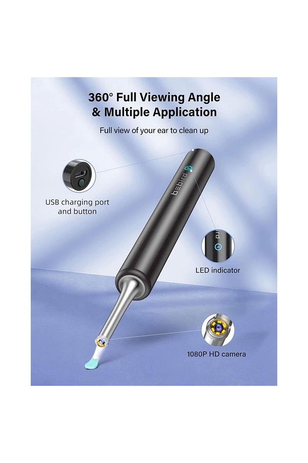 ONTECH - Bebırd T5 3mp Kamera 3.5mm Lens Şarjlı Wıfı Görüntülü Kulak Temizleyici Siyah Renk - 3