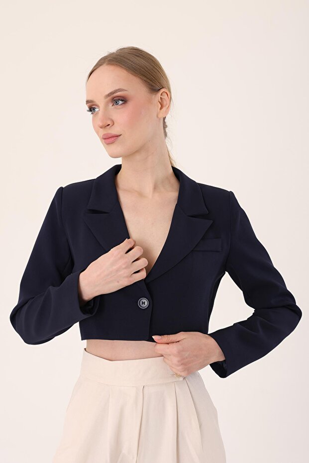 Crop Blazer Ceket- Lacivert - 5