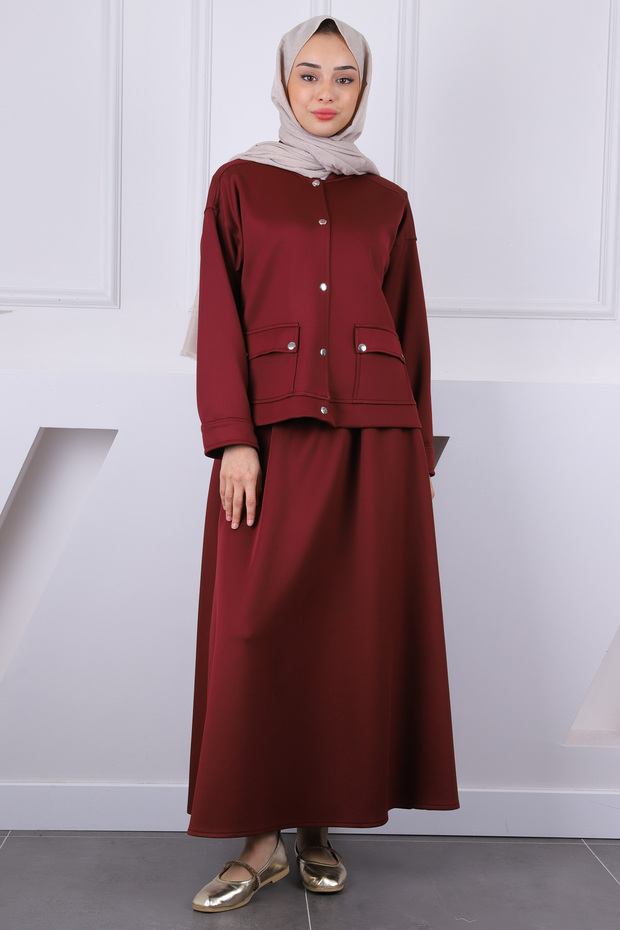 Claret Red Scuba Jacket Skirt Suit