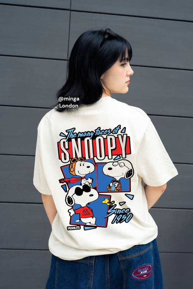 Snoppy since 1950 Special Design New Season Front/Back Printed Oversize Beige T-Shirt -Mingalondon