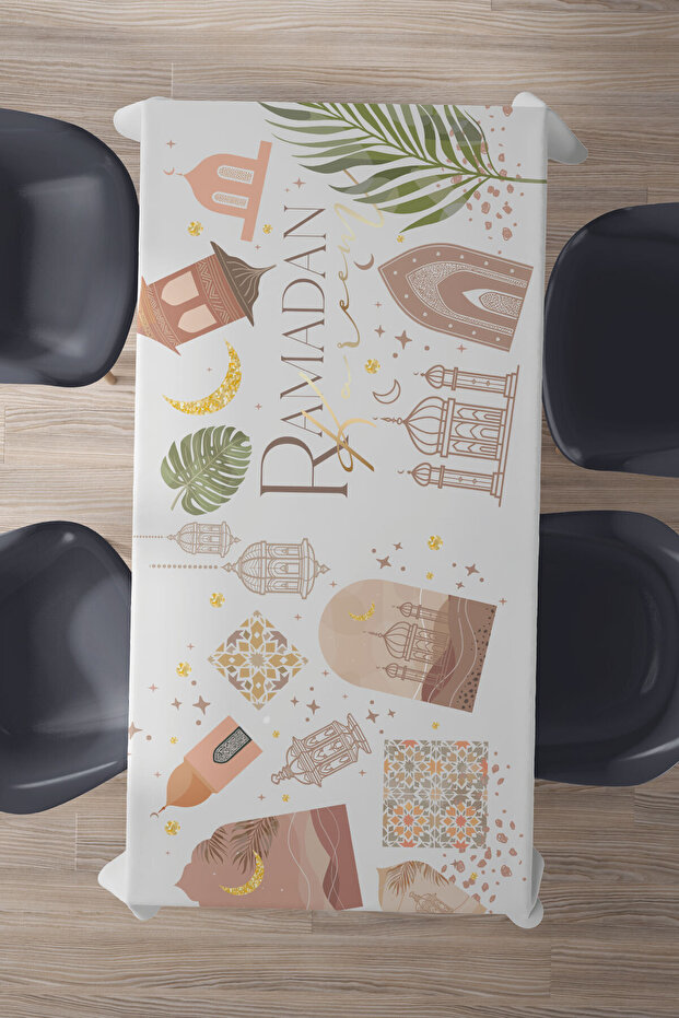 Ramadan Pattern Rectangular Carefree Tablecloth, Suede Textured Table Cloth - 2