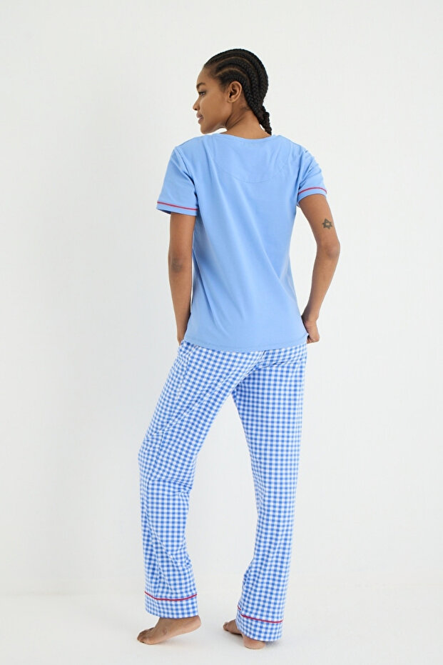 طقم بيجامة منقوشة من القماش القطني - 6