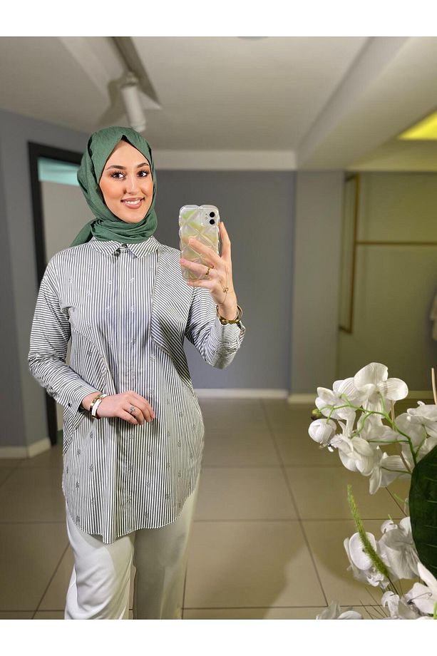 MOODBASİC TAŞLI ÇİZGİLİ GÖMLEK - 5