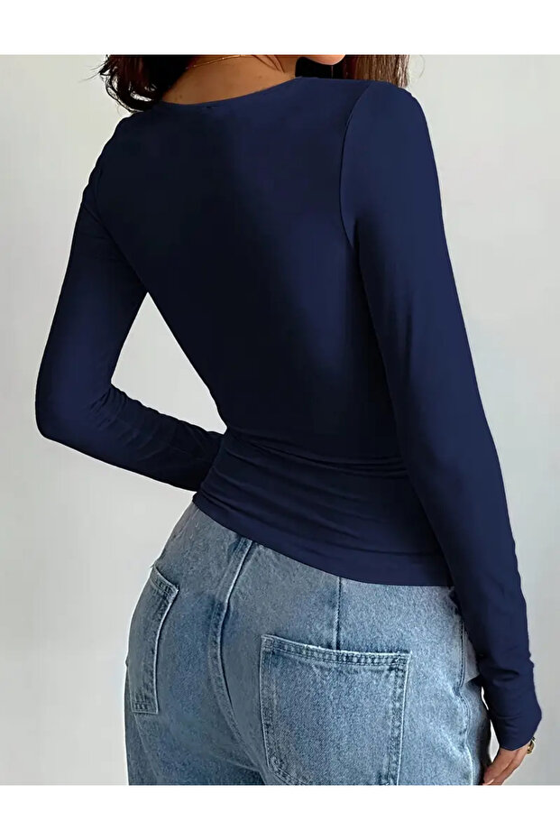 طاقم الرقبة القطن الأساسية طويلة الأكمام الجسم عادي - 2