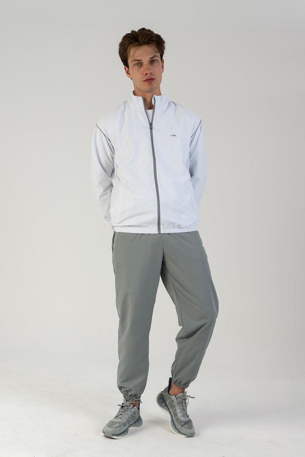 Comfort Men's Mock Neck Rubber Leg White Tracksuit Set