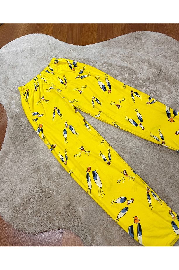 Kadın Sarı Tweety Desenli Süet Tek Alt Pijama Kadın Tweety Desenli Pijama Altı - 6