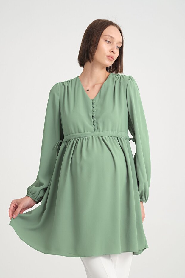Pregnant Jessica Fabric Tunic with Front Opening Button Detail (breastfeeding)