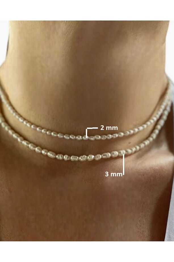 Kadın 2 Mm Arpa Inci Kolye ( Gerçek Inci Tatlısu Incisi ) Zarif Ve Doğal, Küçük Inci, Kum Inci - 6