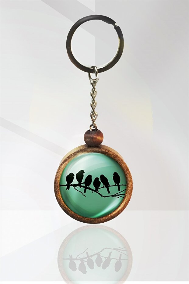 Birds on the Branch Wooden Keychain