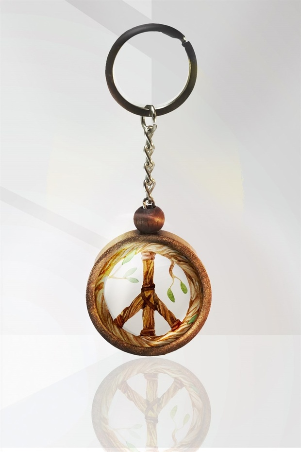 Peace Symbol Wooden Keychain Single Size N11.885