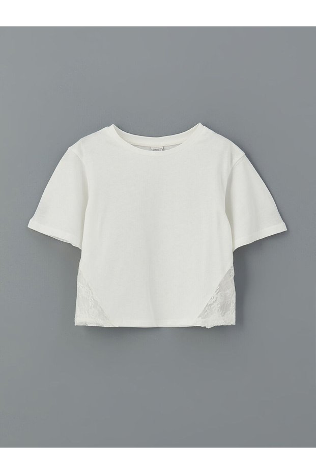 New Season Crew Neck Lace Detailed Girl's T-Shirt - S5Nh73Z4