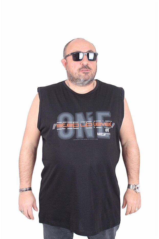 Oversize Printed Sleeveless T-Shirt Step up Level 25155 Black