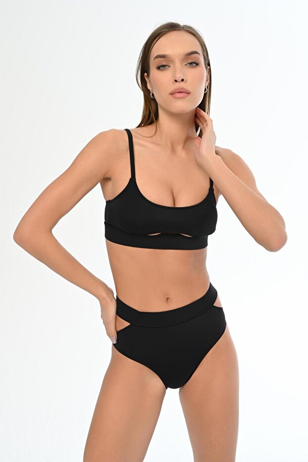 Aquaviva Women's Black Adjustable Strap Theodora Low-Cut Bikini Set