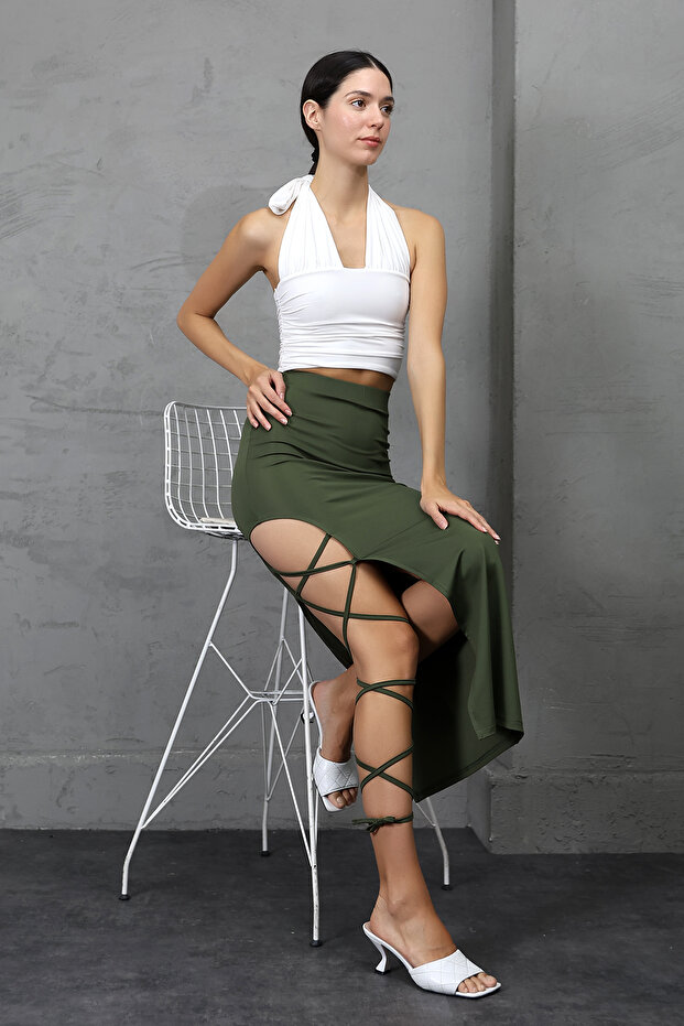 Skirt - Slit Skirt with Leg Tie / Top Quality Max Skirt
