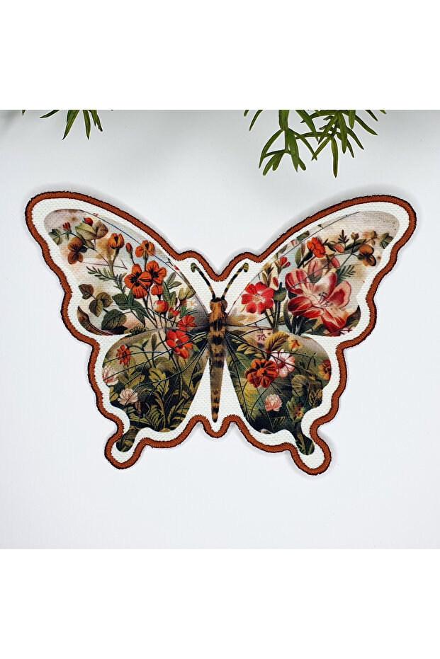 Floral Design Butterfly Shaped Embroidery Edge Fabric Cocktail Napkin 1 Piece