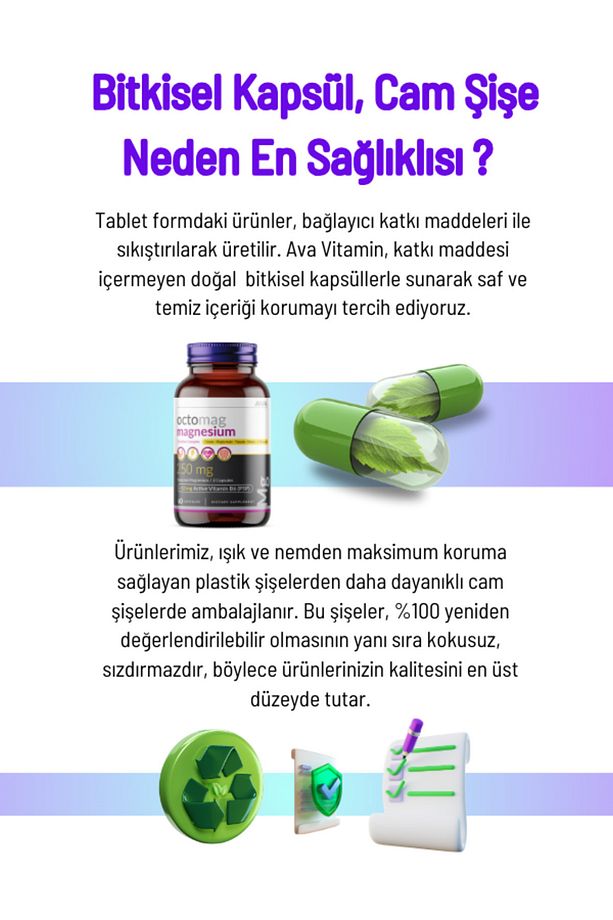X5 Ava Magnezyum 250mg Complex 60 Bitkisel Kapsül Malat Sitrat Taurat Bisglisinat Treonat B6 - 5