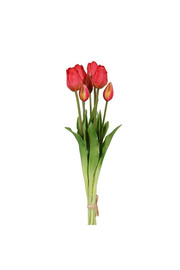 Yapay Çiçek Lale Demet Islak Dokulu Kaliteli Mercan Rengi 45 Cm. 7 Dallı. ( 4 Çiçek 3 Tomurcuk) - 3
