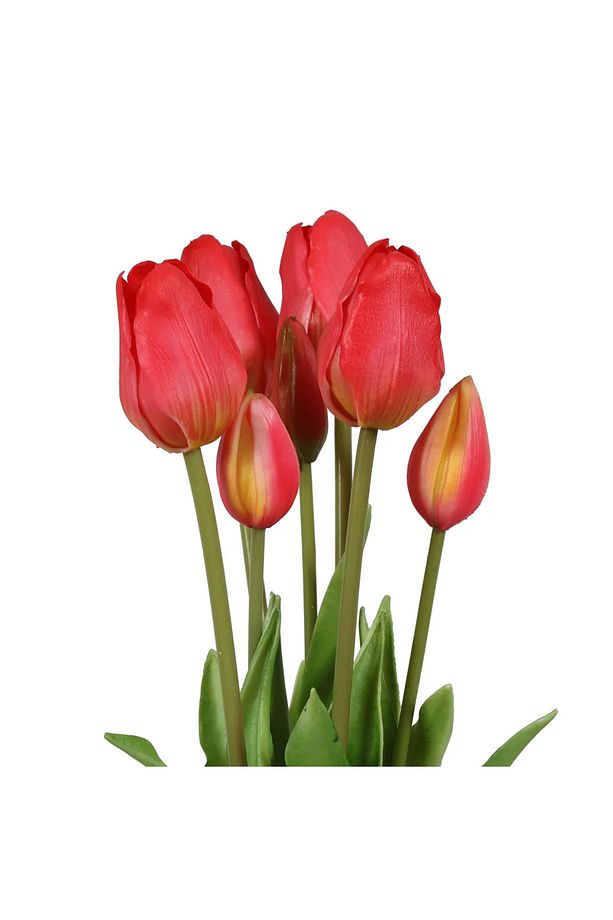 Yapay Çiçek Lale Demet Islak Dokulu Kaliteli Mercan Rengi 45 Cm. 7 Dallı. ( 4 Çiçek 3 Tomurcuk) - 1
