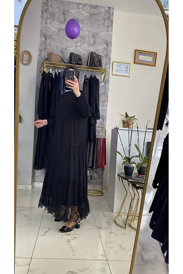 Siyah Viskon Elbise - 8