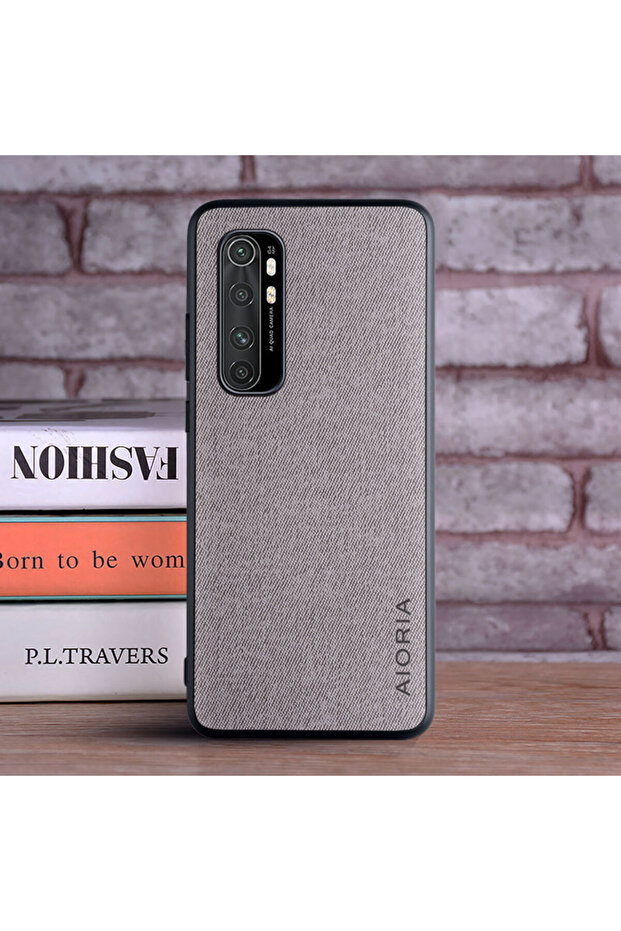 حافظة قماشية باللون الرمادي الفاتح لهاتف Mi Note 10 Lite مصنوعة من مادة TPU الناعمة مع مادة PC الصلبة 3 في 1