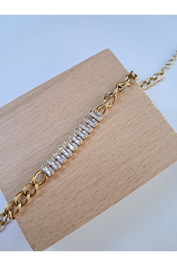 Taşlı gold çelik bileklik - 1