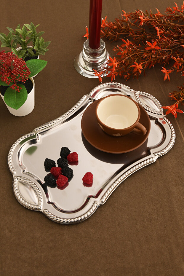 Liven Stainless Rectangular Auger Pattern Presentation Tray Silver 1 Piece - 1