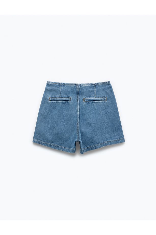Pamuklu Bağlama Detaylı Mini Denim Şort Etek - 5