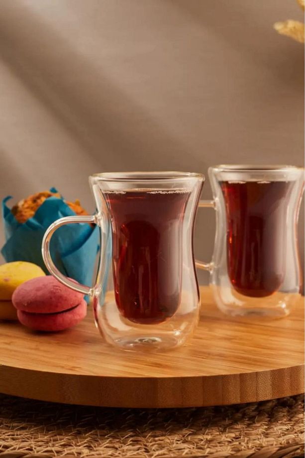2 Li Çift Cidarlı Kulplu Çay Bardağı - 1
